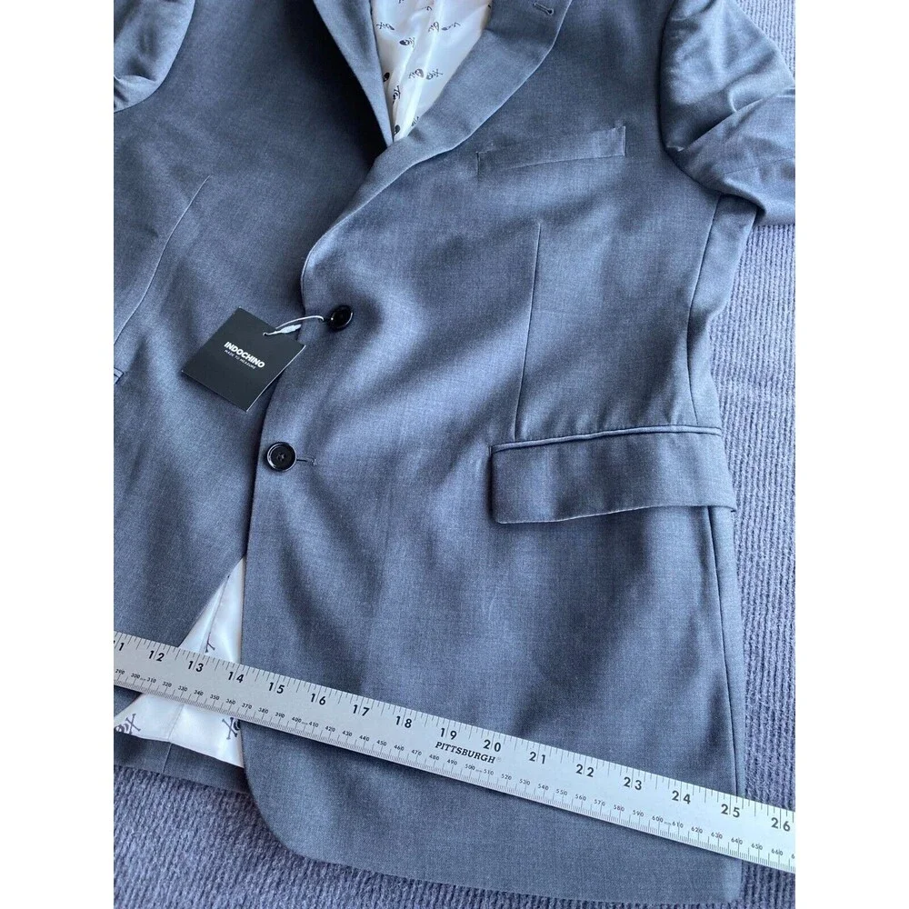 Indochino Luxury Mens Blazer 46L Gray Wool Yaletown 62 Sport Coat Skull Print